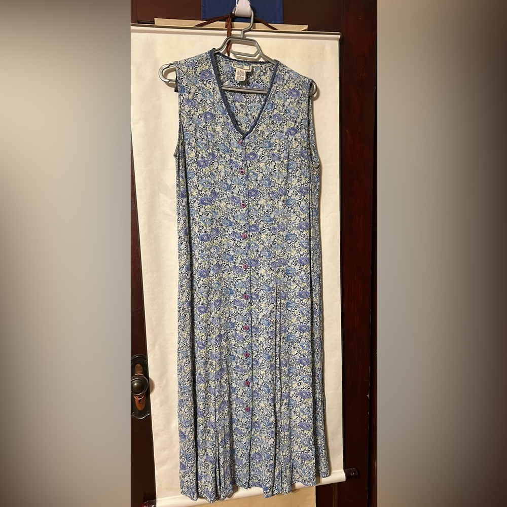 Vintage April Cornell Blue Floral Button-Down Maxi Dress, Medium